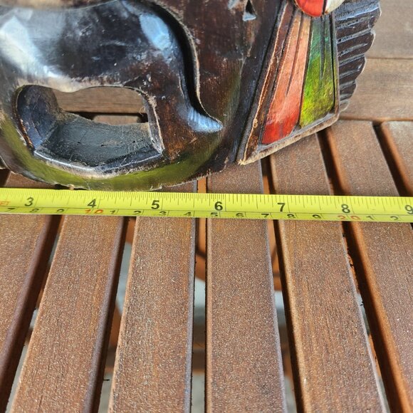 Hand-Carved Mayan Aztec Wooden Mask Tribal Wall Art with Snake, Jaguar & Warrior - Picture 11 of 16